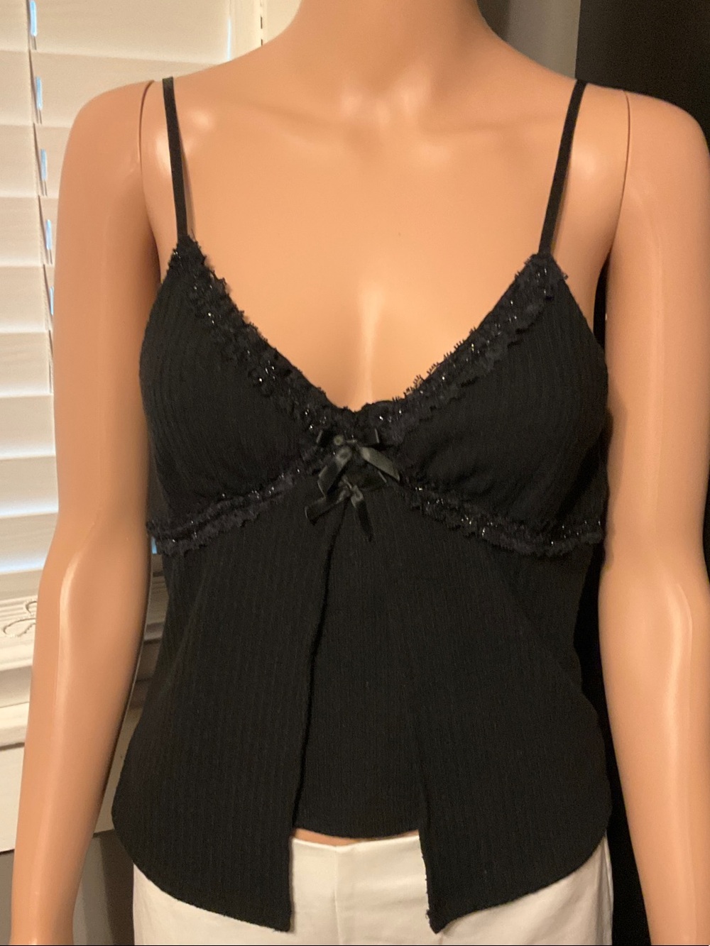 Black Lace-Trimmed Spaghetti Strap Camisole